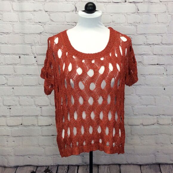 36 Point 5 Crochet Top Women's M Burnt Orange See Through Pullover Beachy Boho - Picture 1 of 11